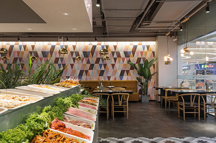 200平米自助烤肉店鋪，取餐區(qū)裝修效果