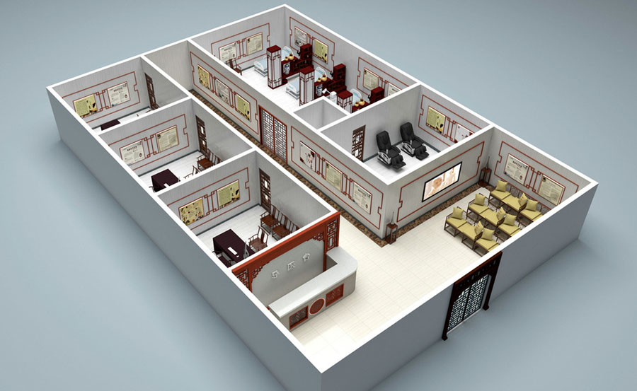 中醫館裝修設計模型效果圖