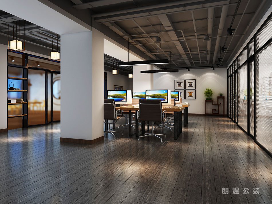 小型工業風辦公室吊頂效果圖