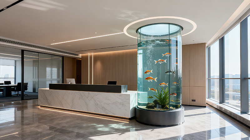 高顏值公司辦公室前臺(tái)魚池裝修方案圖五